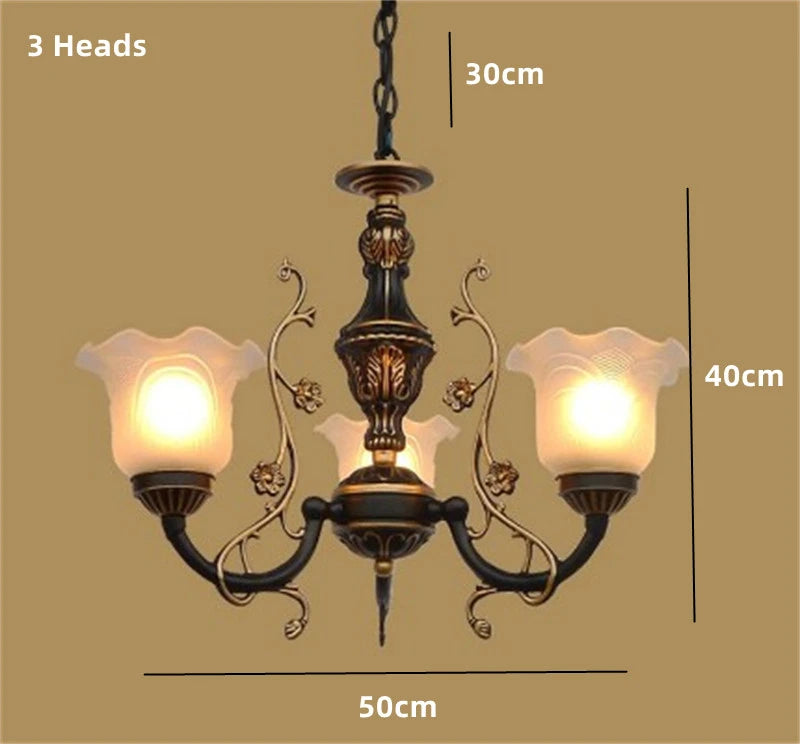 lustre vintage en fer forgé avec abat jour en verre décoratif