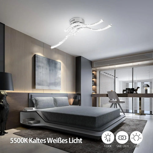 plafonnier led incurvé en métal trois ampoules acrylique éclairage intérieur - vue 3 sur 7