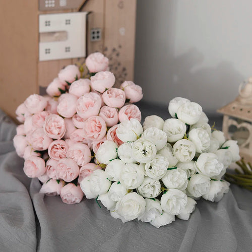 bouquet de 27 roses et pivoines artificielles en soie décoratives - vue 6 sur 12