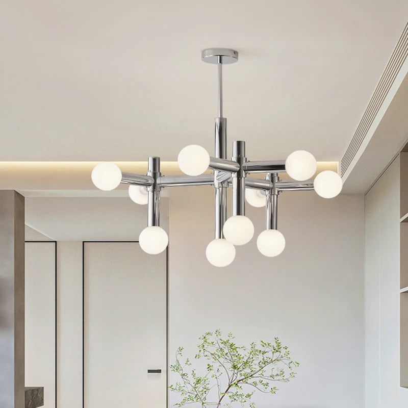 lustre chrome style 	 design art déco métal - vue 5 sur 7