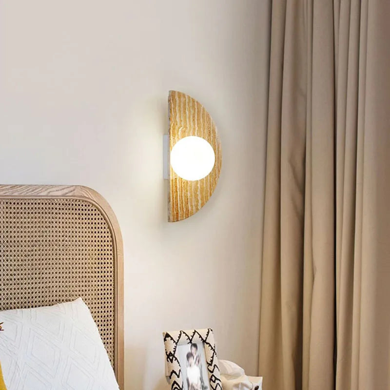 applique murale en pierre naturelle avec demi-cercle en verre blanc