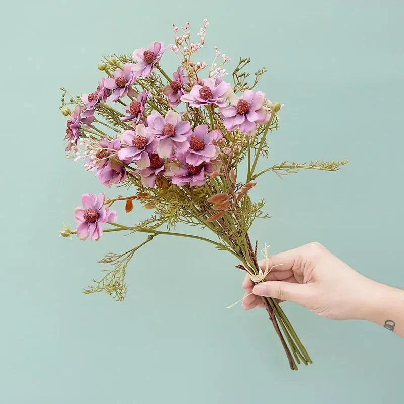 bouquet de 6 brins de cosmos artificiels vintage décoration florale