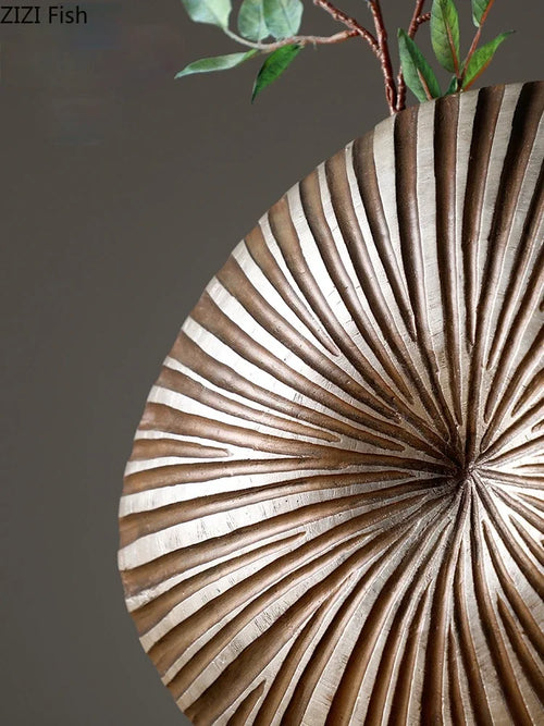 vase floral en résine à fleurs moderne rayures bois - vue 5 sur 10