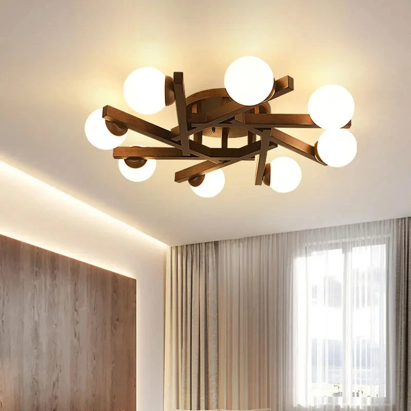 lustre en bois nordique design lumineux pour décoration intérieure - vue 4 sur 11