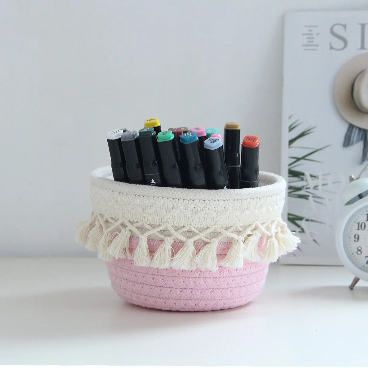 boîte de rangement minimaliste en corde de coton pour stylos