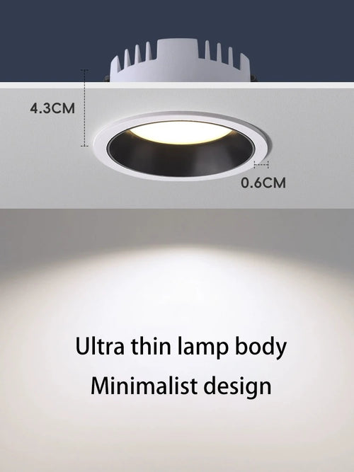 downlight led ultra mince en aluminium anti-éblouissement pour maison - vue 2 sur 15