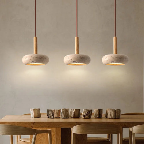 lustre led en travertin avec suspension en pierre naturelle - vue 5 sur 6