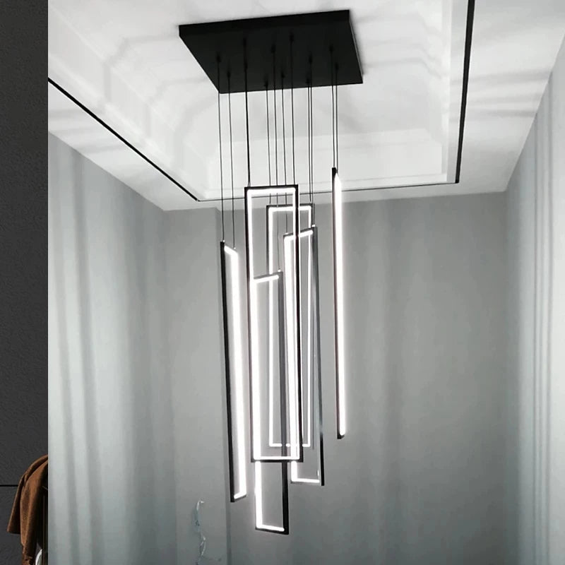 Grand lustre Or noir LED maison intérieur salon escalier Hall rectangulaire