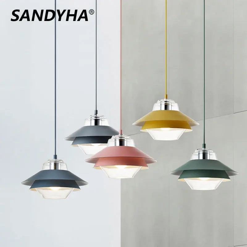 SANDYHA Lustre moderne Macaron verre suspension LED lampe chambre étude salon Lustre Para Sala De Jantar éclairage décor lumières