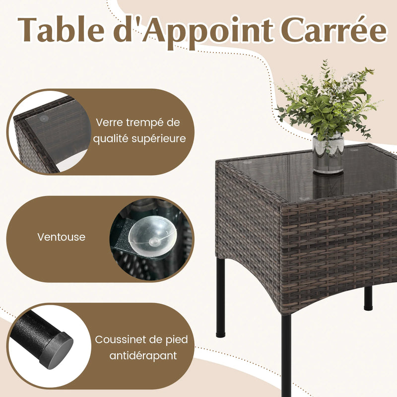 ensemble de fauteuils en rotin pour jardin avec table et coussins