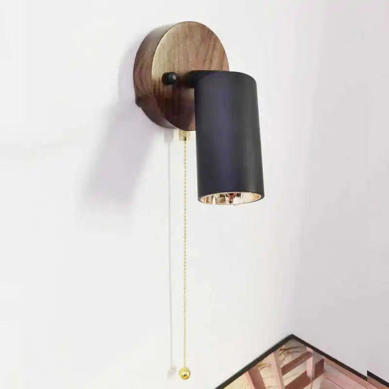 applique murale japonaise en bois avec interrupteur et rotation - vue 2 sur 6