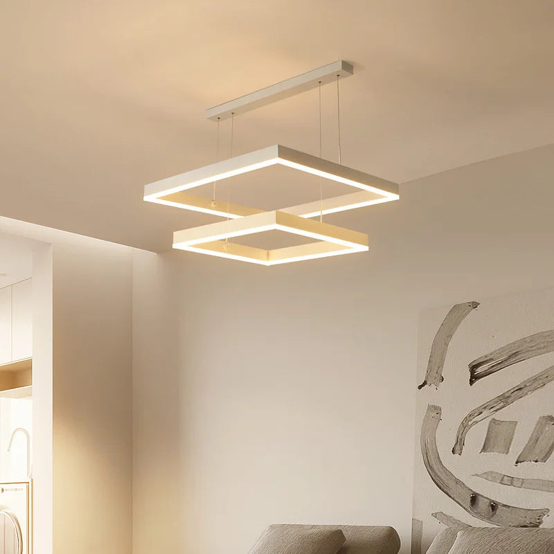 Modern Square LED Chandelier, White Living Restaurant, Kitchen, Bedroom, Rectangular Chandelier, Chandelier - vue 5 sur 11