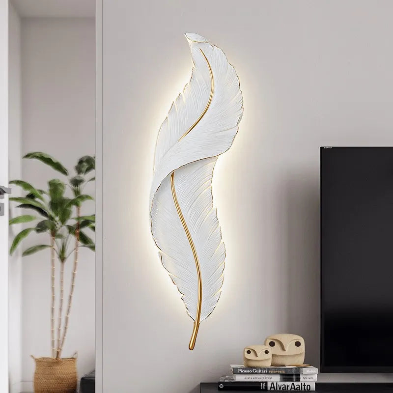 Applique murale moderne LED rose bleu Plume résine appliques murales télécommande Luminaire salon chambre décor lumière LED Lustre