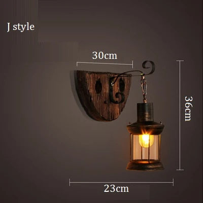 applique murale industrielle vintage en bois avec abat-jour en métal et verre - vue 10 sur 19