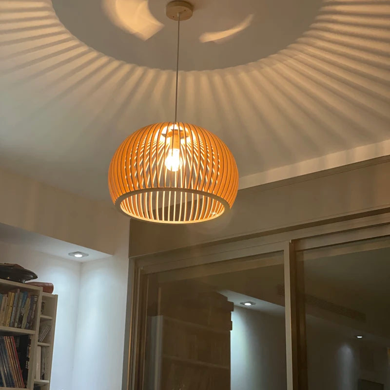 cage à oiseaux en bois luminaire suspension tom bois - vue 3 sur 9