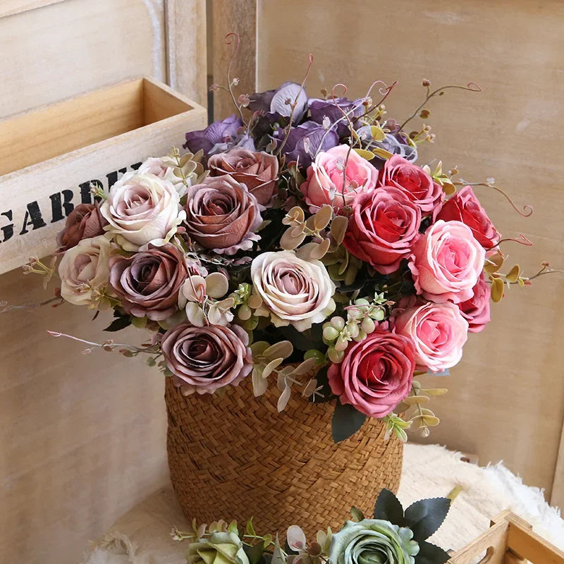bouquet de roses artificielles en soie pour décoration intérieure - vue 6 sur 13