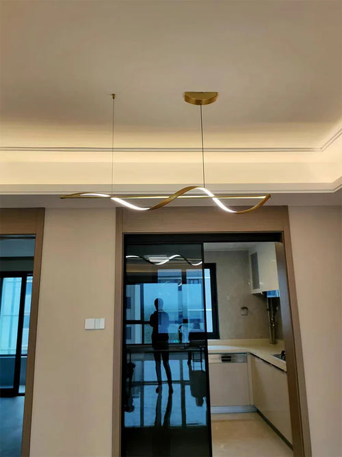 All copper modern minimalist restaurant chandelier, light luxury dining table lamp, Italian minimalist restaurant chandelier - vue 3 sur 11