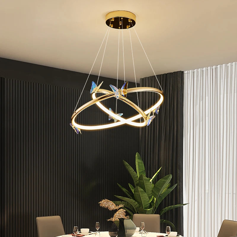 anneau d'or led papillon luminaire suspendu loft déco - vue 4 sur 20