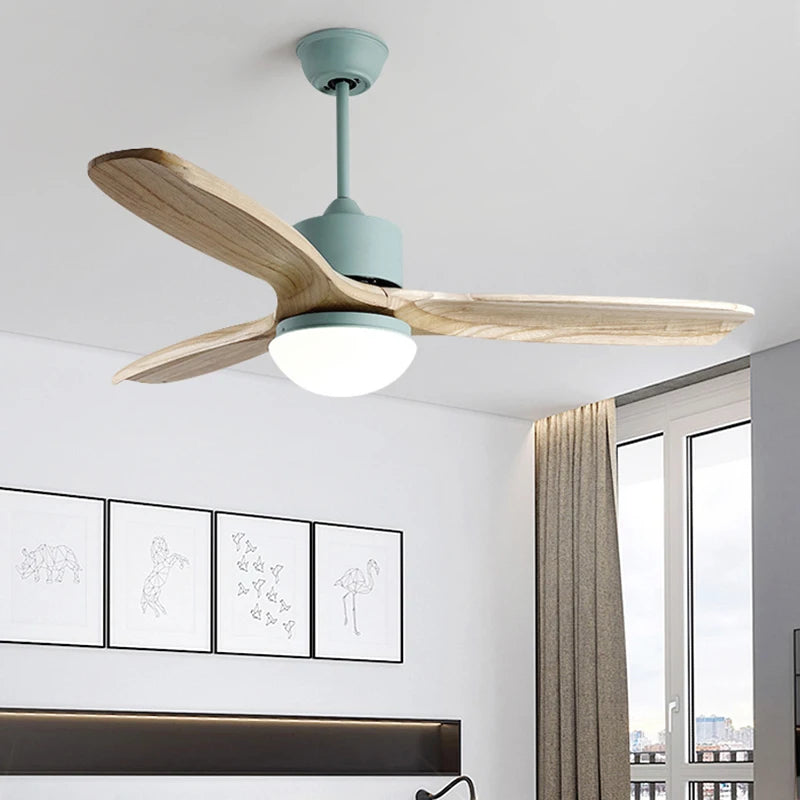 ventilateur de plafond nordique à lumière télécommandée en bois et métal - vue 5 sur 12