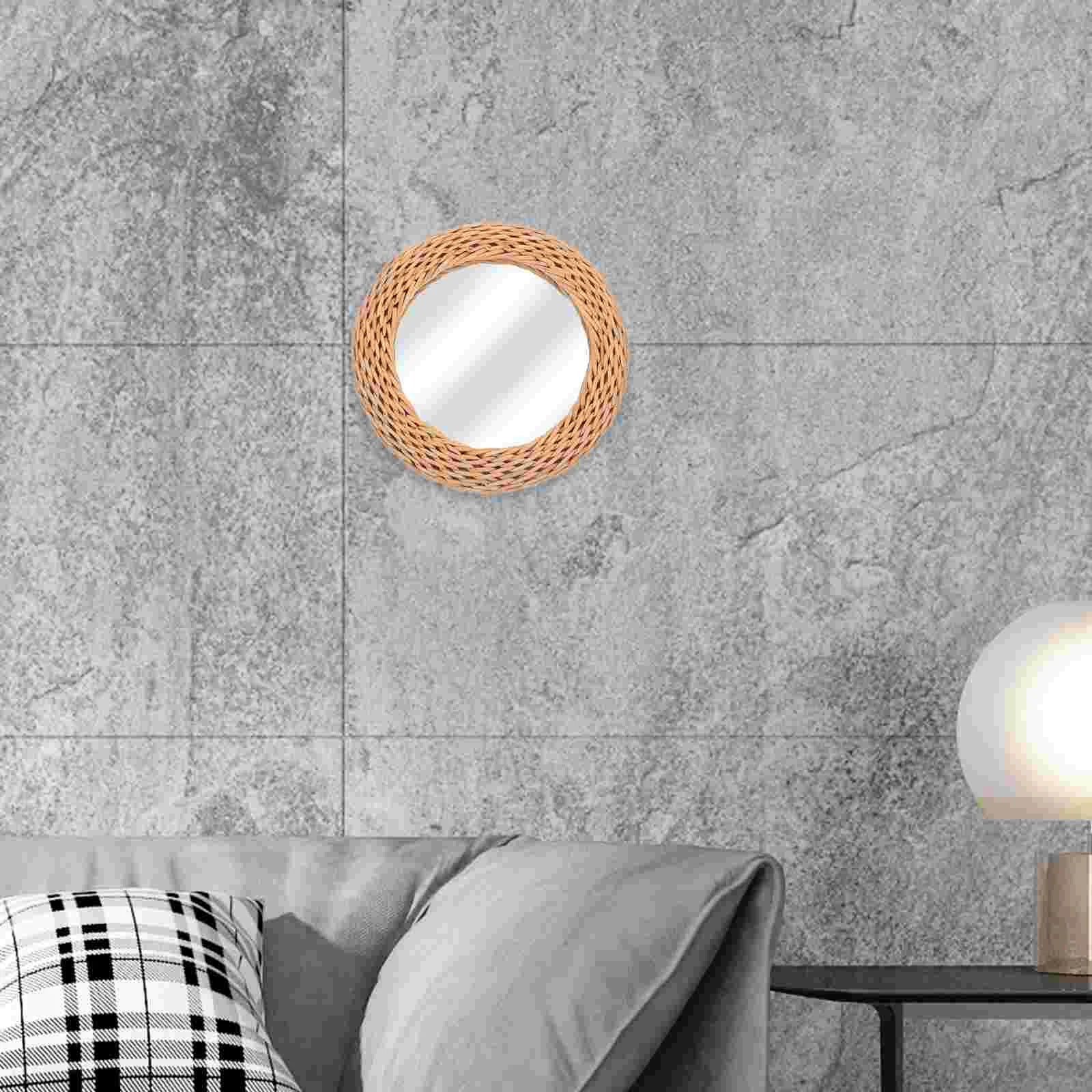 miroir mural en rotin pour décoration esthétique moderne - vue 7 sur 7
