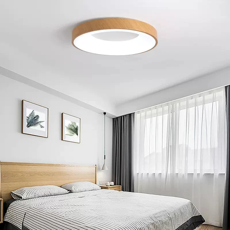 Plafonnier Led rond Ultra-fin en Grain de bois