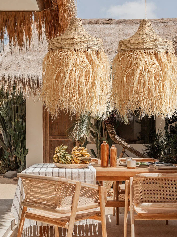 Design tissé à la main Wabi Sabi rotin herbe thaïlande japonais Simple naturel australie maison populaire lampes suspendues lumières - vue 4 sur 8
