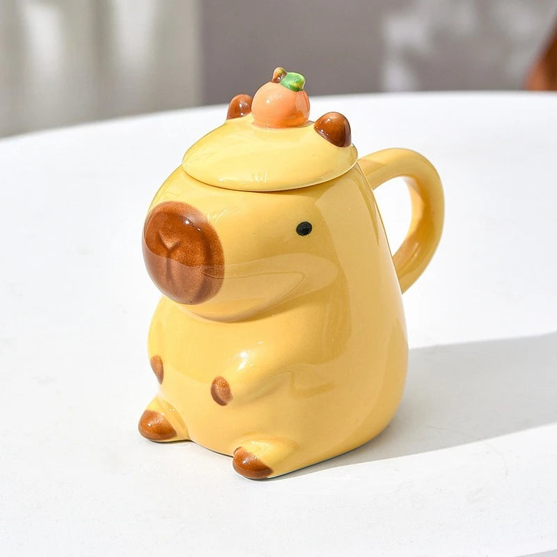 Mug capybara cartoon céramique avec couvercle grande capacité
