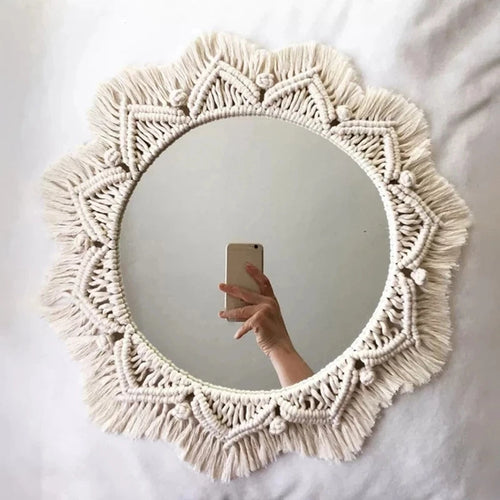 miroir mural en macramé style bohème pour décoration intérieure - vue 7 sur 14