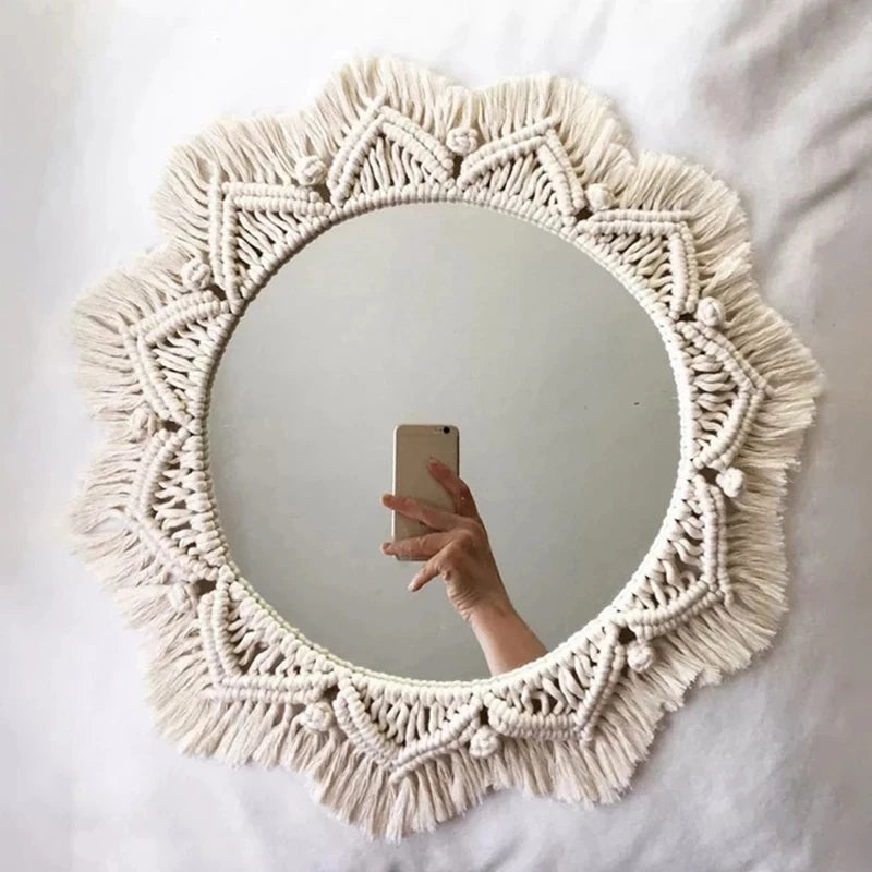 miroir mural en macramé style bohème pour décoration intérieure - vue 6 sur 14