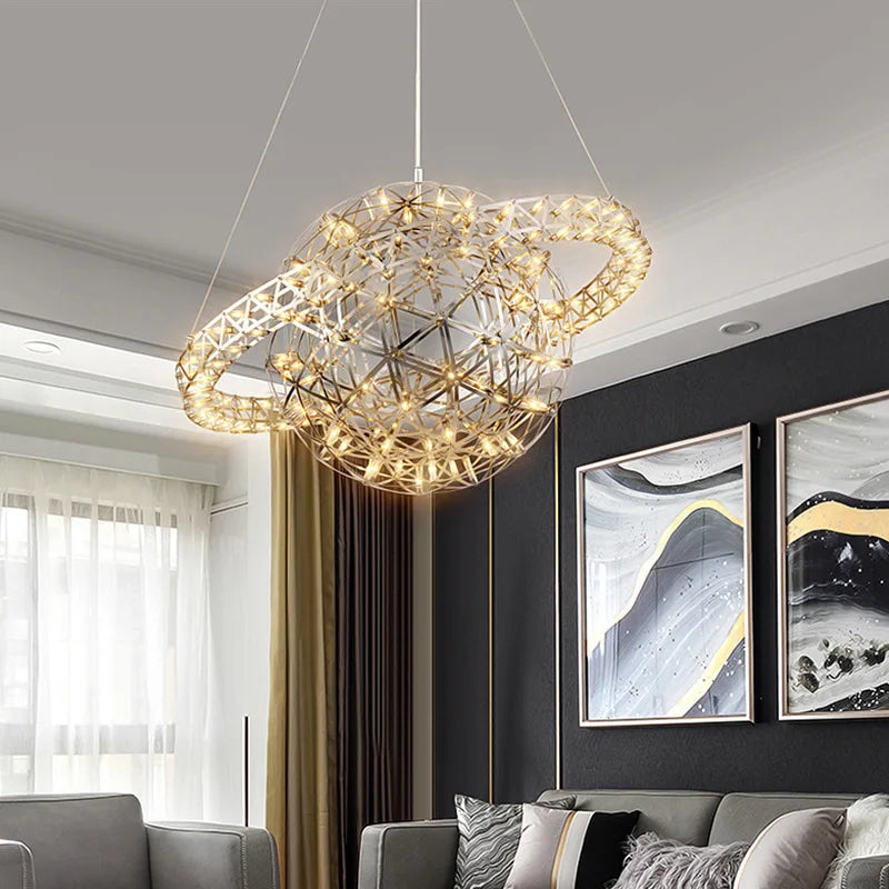 lustre sphérique raimond satellite en acier inoxydable led décor - vue 3 sur 9