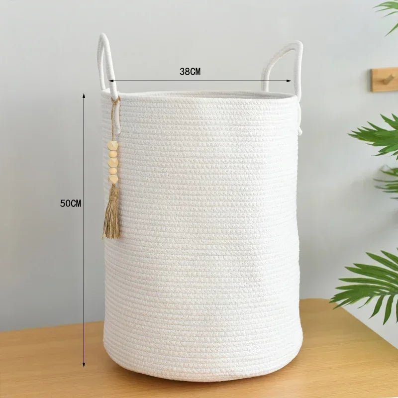 grand panier à linge tissé avec poignées en coton pliable - vue 10 sur 10