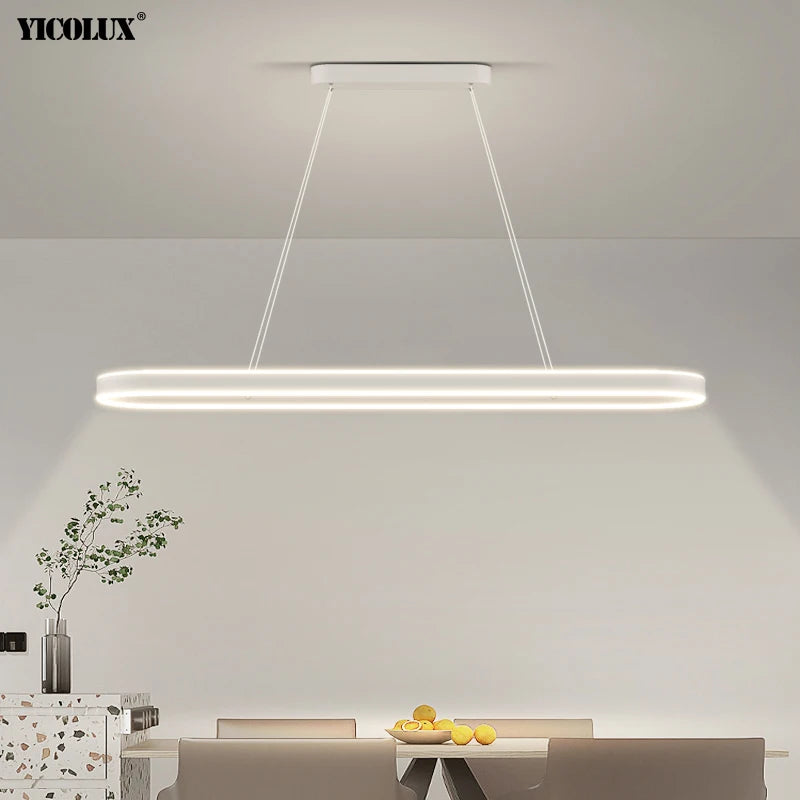 lustre Simple blanc Long moderne LED salon salle à manger chambre Hall décor appareil ménager éclairage intérieur
