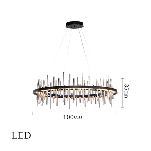 lustre minimaliste en acier inoxydable noir design moderne - vue 15 sur 16