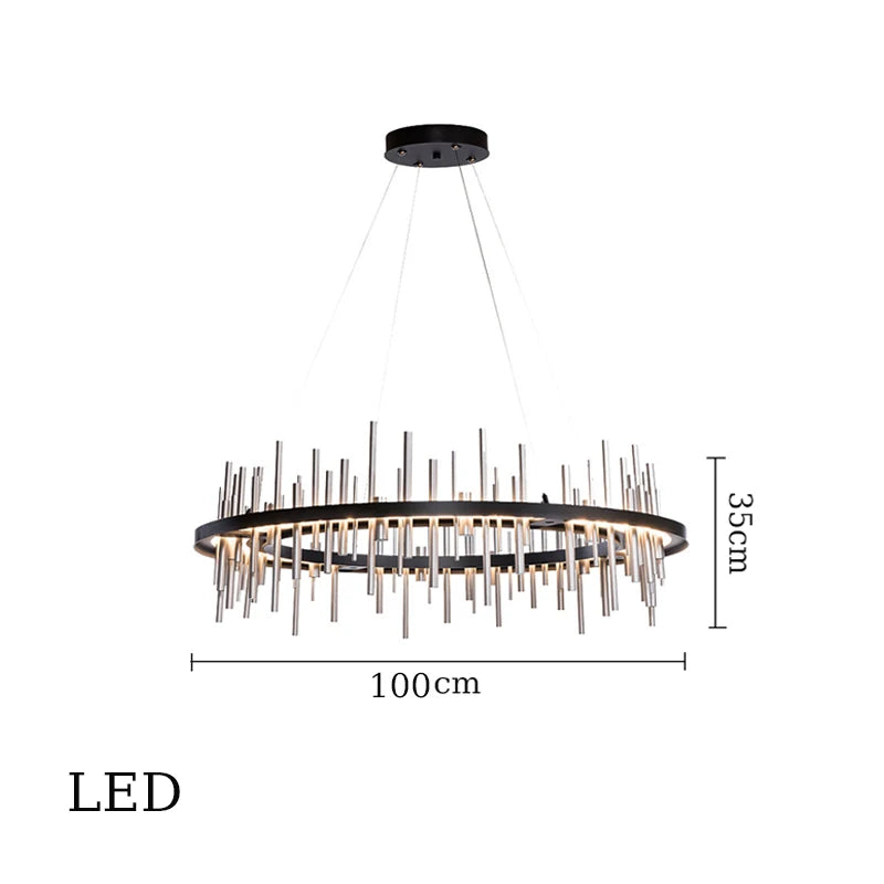 lustre minimaliste en acier inoxydable noir design moderne - vue 15 sur 16