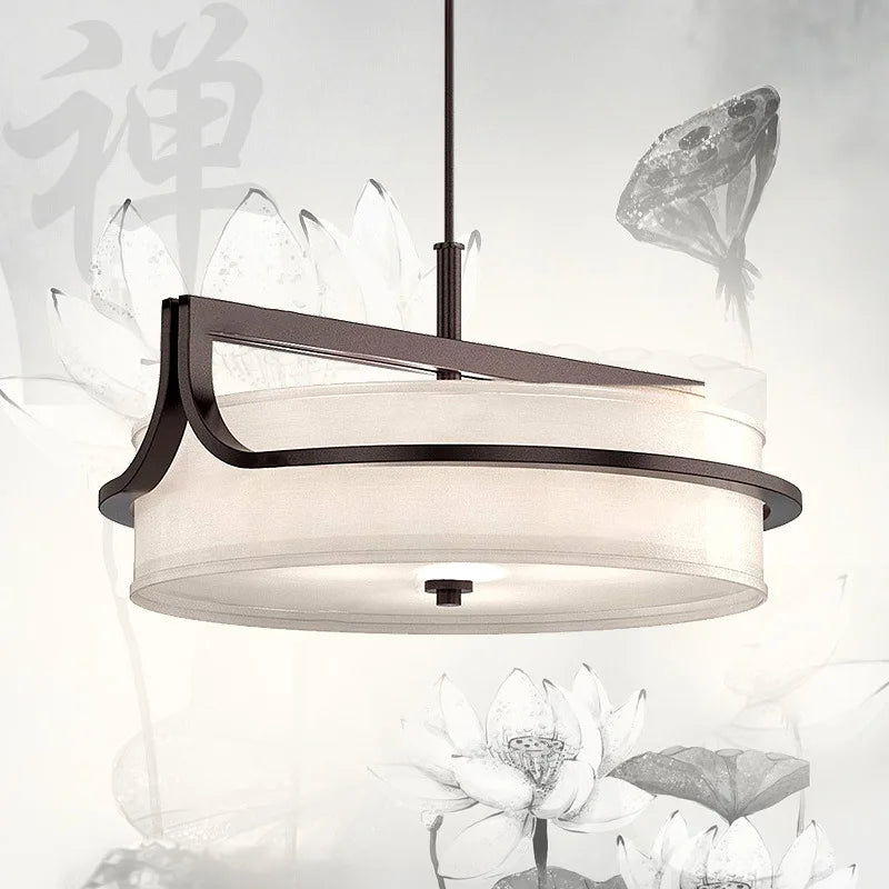 Nouveau lustre en fer de Style chinois moderne personnalité créative Simple hôtel salon chambre Restaurant tissu suspendus lumières