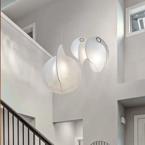 lustre led en soie nordique wabi sabi suspendu pour décoration maison - vue 5 sur 12