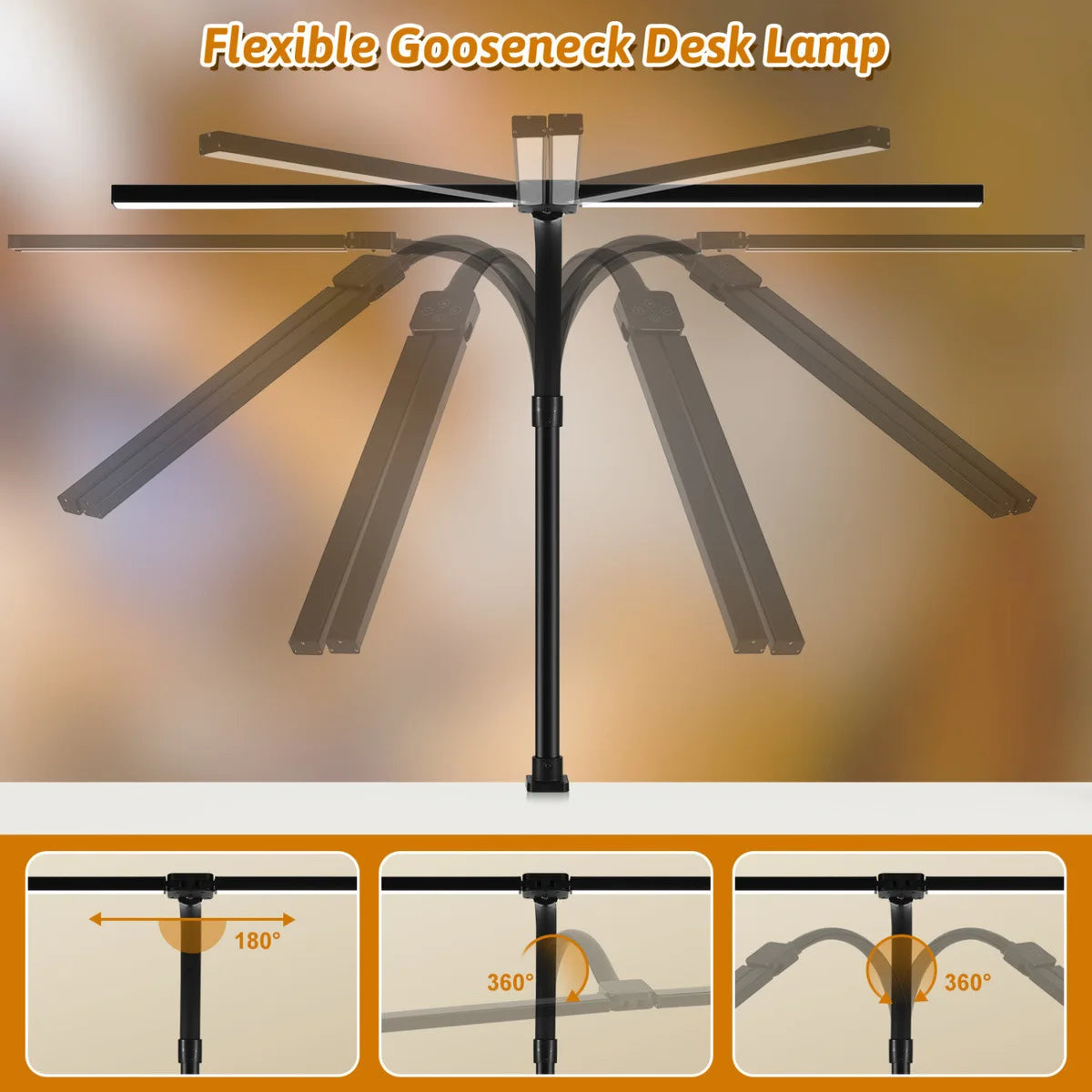 lampe de bureau à double tête à pince led adjustable - vue 6 sur 8