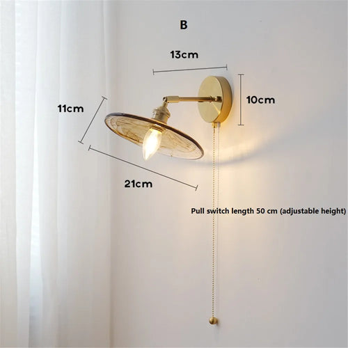 applique murale rotative rétro en verre et cuivre avec interrupteur - vue 10 sur 9