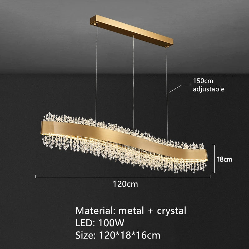 lustre moderne en cristal avec métal doré réglable - vue 10 sur 12