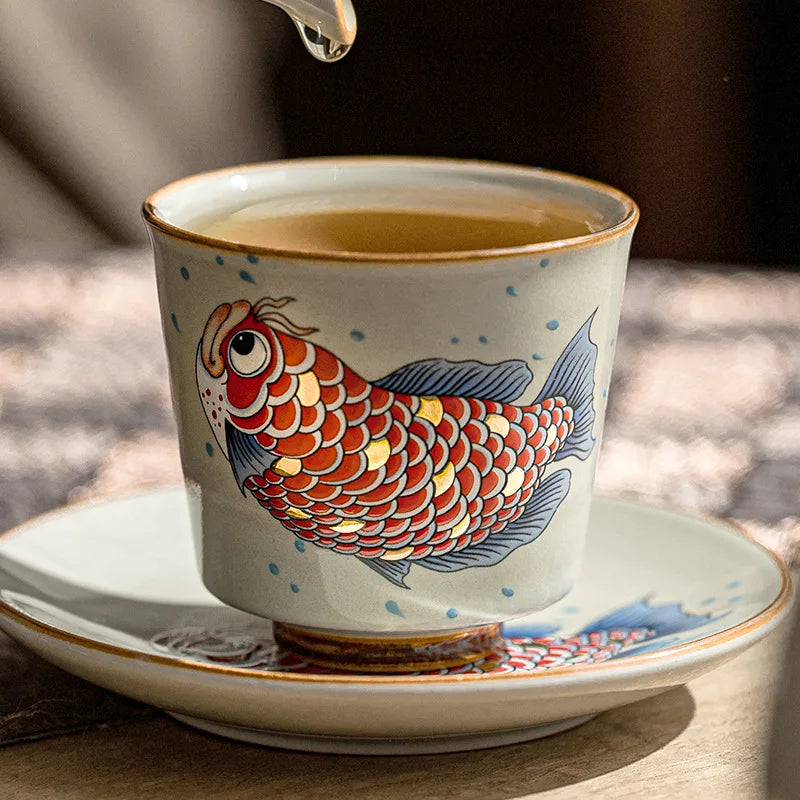 Tasse kung fu ceramique motif arowana style chinois - vue 3 sur 7