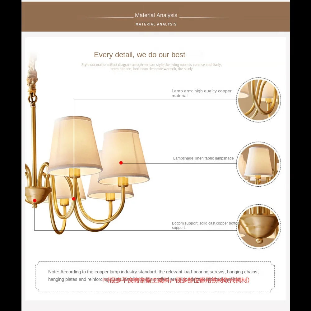 lustre à led en cuivre américain pour décoration intérieure élégante - vue 4 sur 12