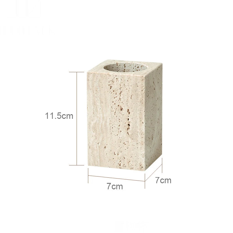 ensemble accessoires salle de bain en travertin beige naturel - vue 25 sur 28