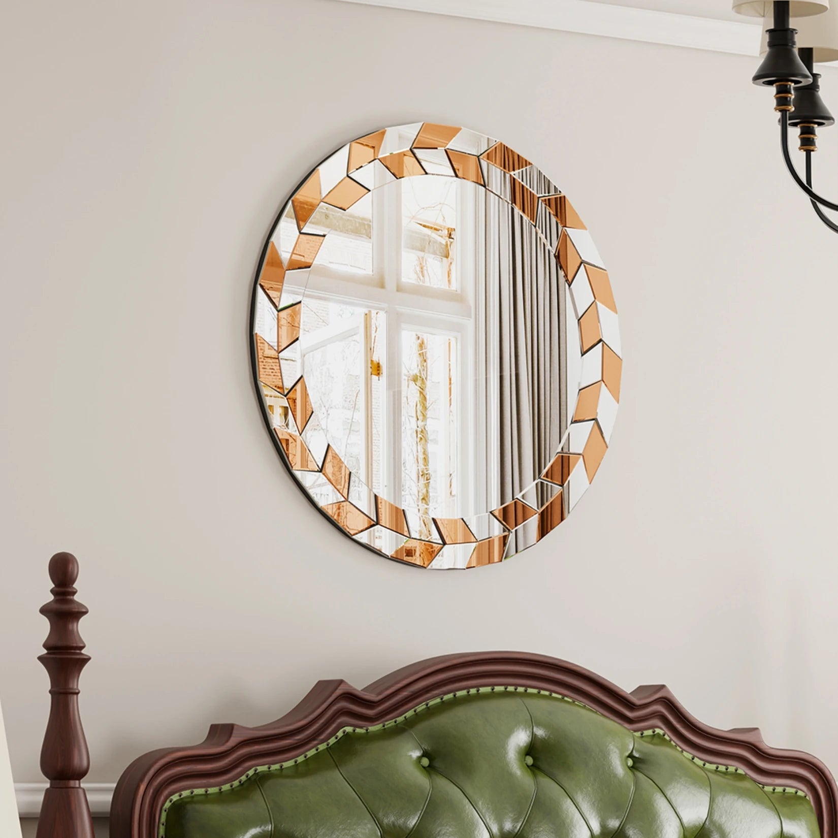 grand miroir décoratif rond avec cadre en verre biseauté style moderne - vue 4 sur 7