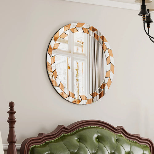 grand miroir décoratif rond avec cadre en verre biseauté style moderne - vue 5 sur 7