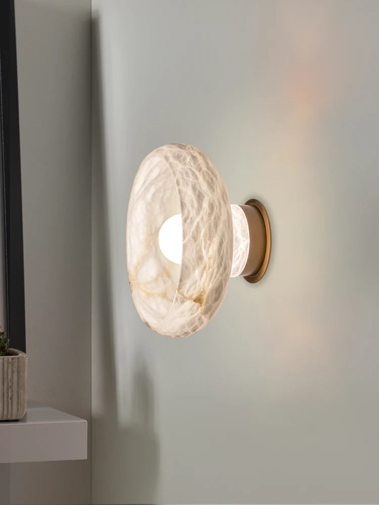 lampe de chevet en laiton et marbre flocon de neige naturel - vue 5 sur 7
