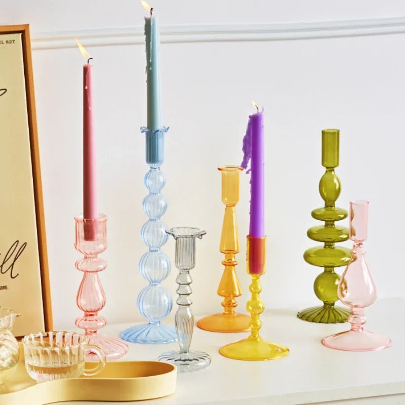 bougeoir en verre coloré pour décoration de mariage et centre de table - vue 7 sur 20