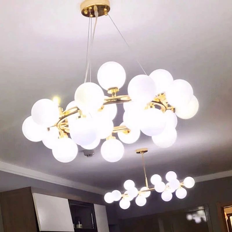 Nordique LED ronde lustre boule de verre or noir suspension lampe restaurant cuisine salon anneau décor à la maison luminaires