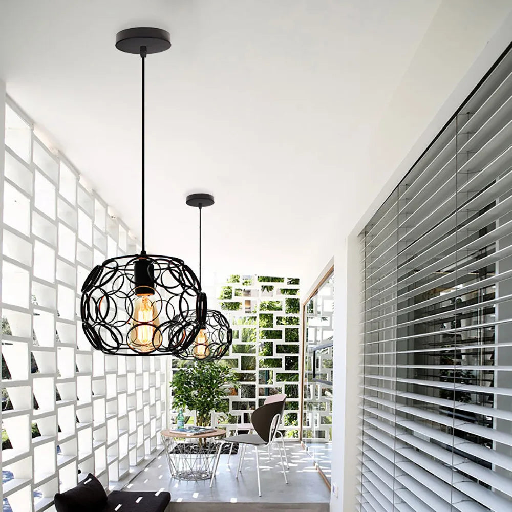 lustre industriel rétro en fer avec lumière led moderne - vue 3 sur 12