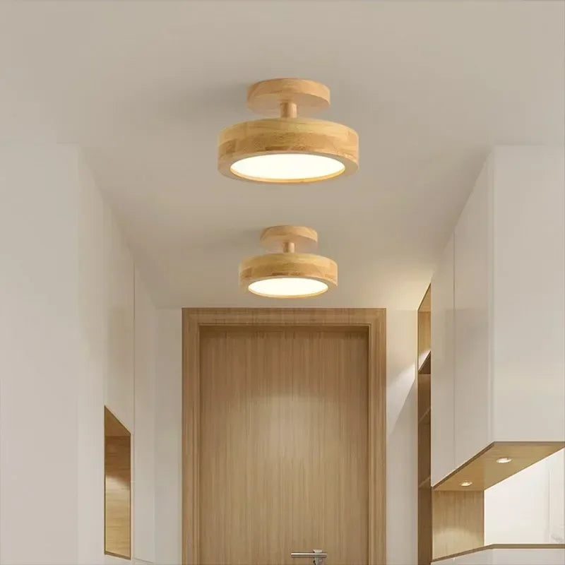 plafonnier led nordique en bois minimaliste rond macaron