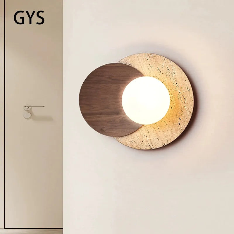 Applique murale design ronde Led Style pierre couleur crème